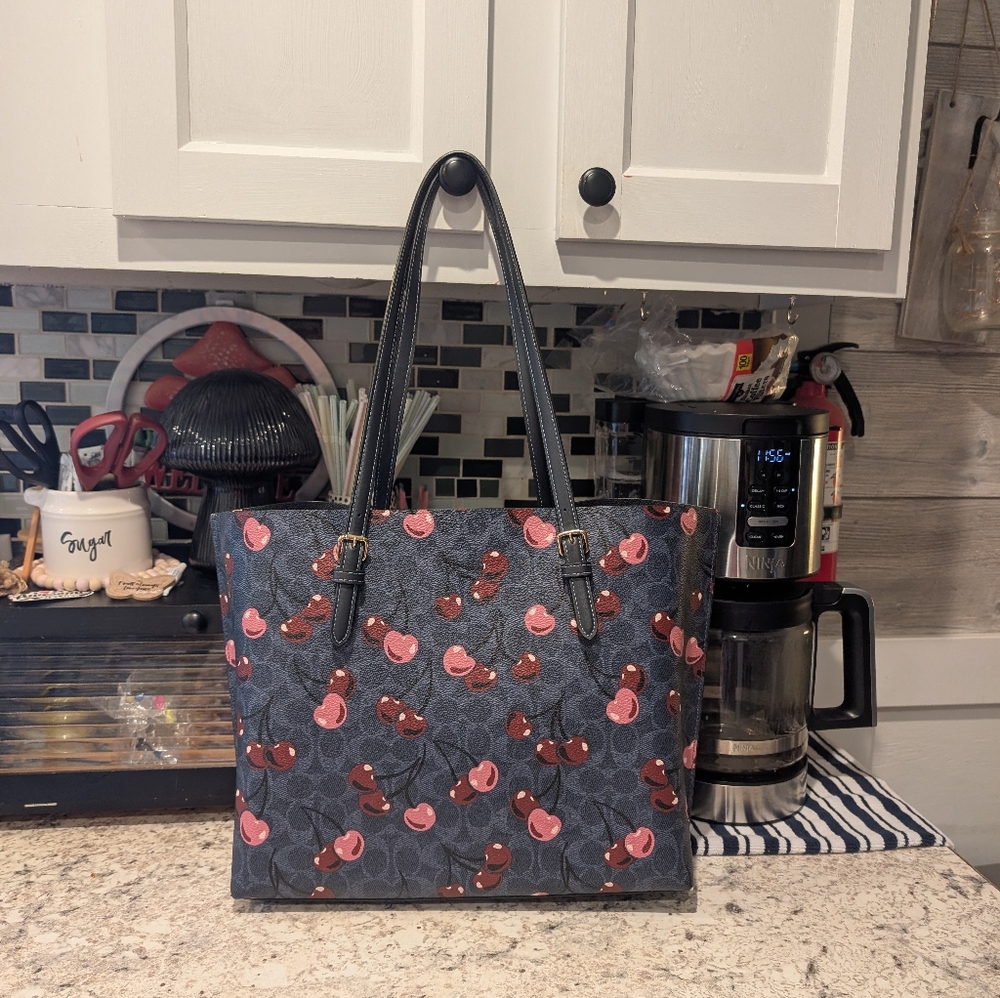 Coach Dark Blue Cherry Pattern Tote - image 6